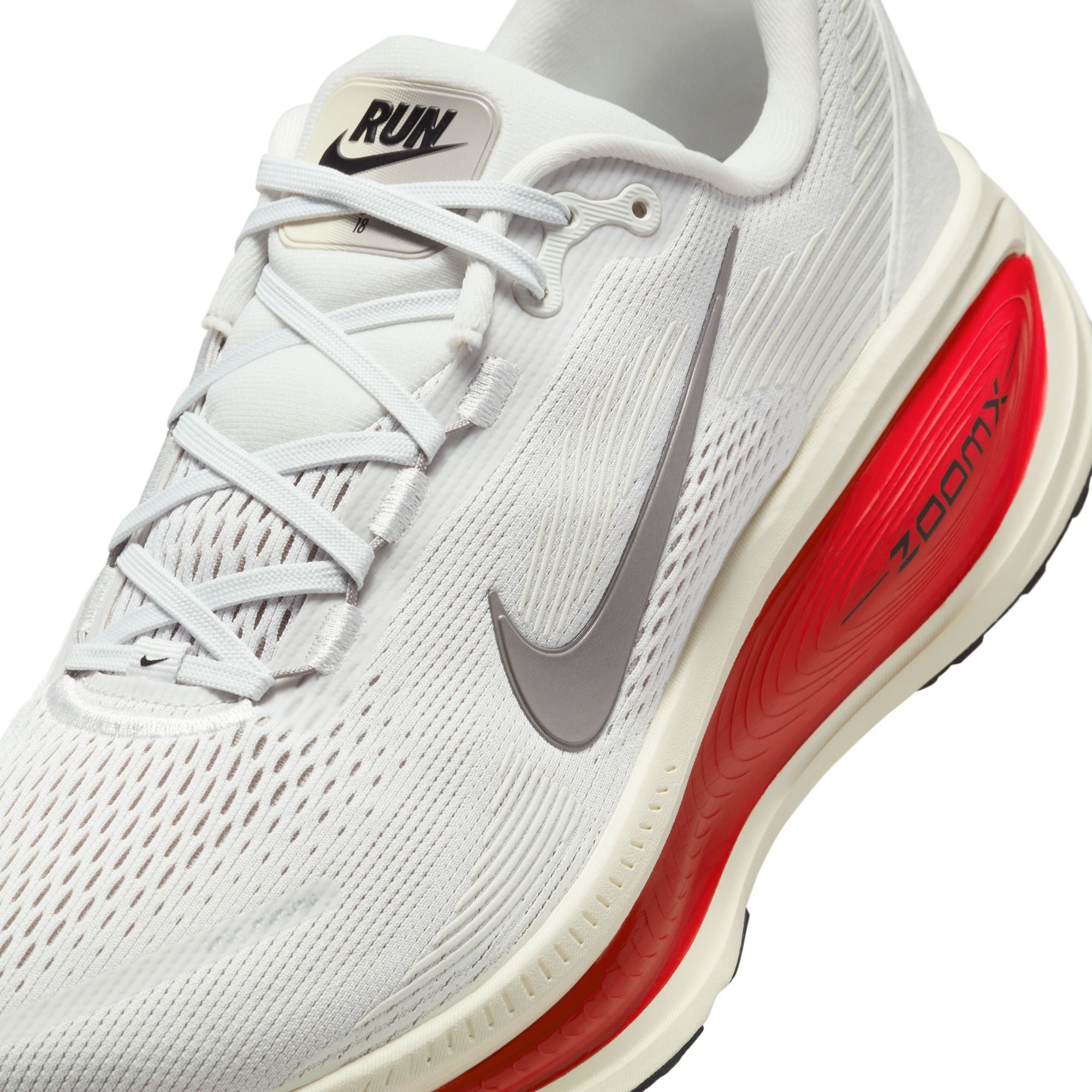 Nike Men’s Vomero 18 (001 - Platinum Tint/Metallic Pewter-Siren Red)